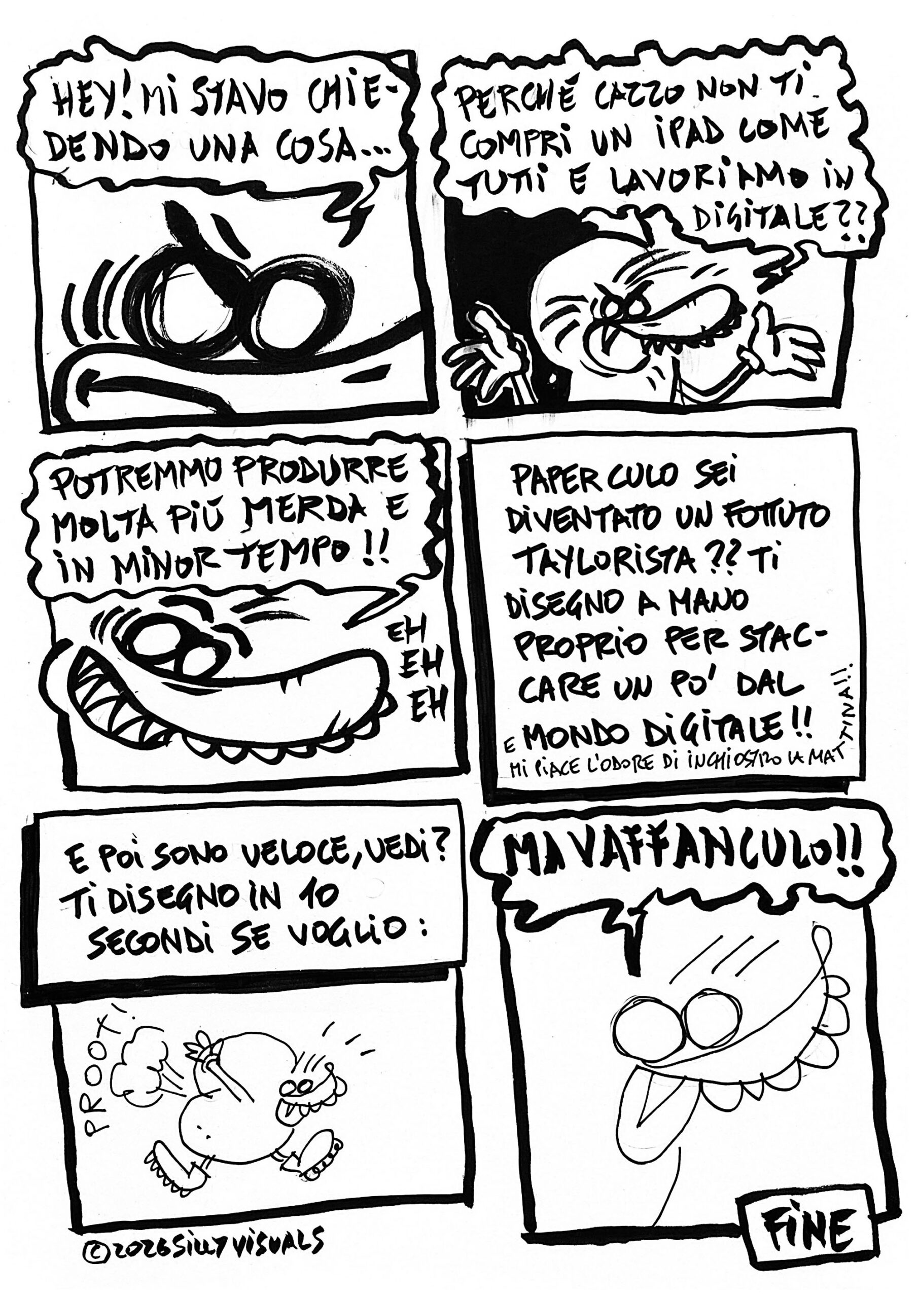 paper culo chiede con insistenza al suo autore di procurarsi un ipad in modo da poter lavorare più velocemente. L'autore si rifiuta e gli dimostra che può lavorare velocemente anche a mano libera!